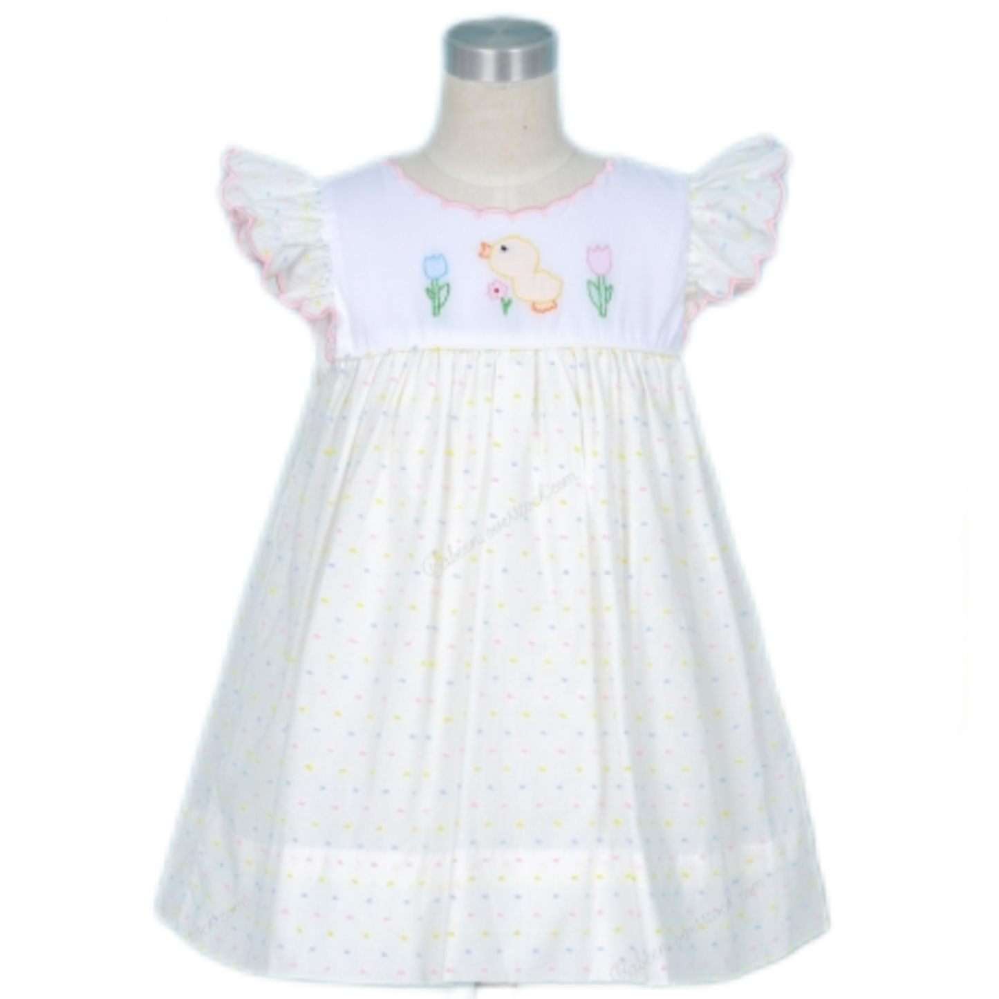 Duck And Flower White Dress For Girl